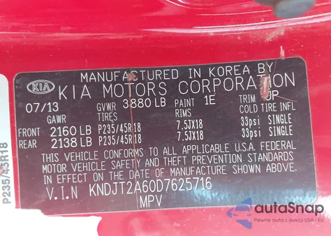 2013 Kia Soul ! from USA, damaged, VIN KNDJT2A60D7625716